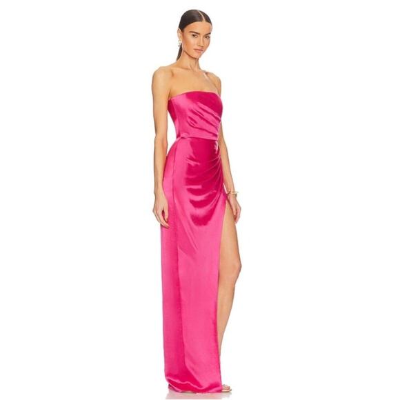 SAU LEE Priyanka Ruched Strapless Hot Pink Maxi Dress Size 2 - Picture 3 of 10